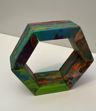 Vintage Modernist Multicolor Hexagon Elasticized Bangle Bracelet