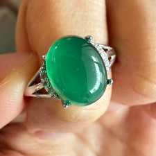 925 Sterling Silver Ring 10x8mm Green Natural Emerald Gemstone Zircon Women NEW