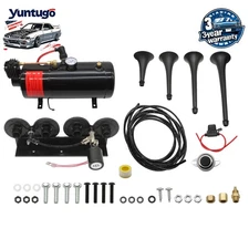 150psi 4 Trumpets Train Horn w/ 1G Air Tank Kit For Truck Car Pickup Loud System