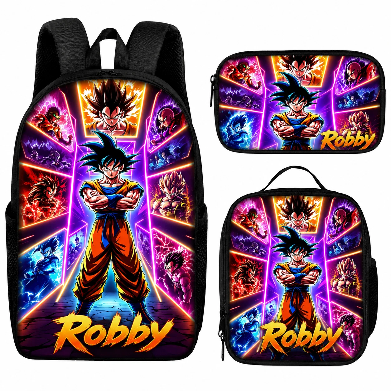 Custom Name Anime Set, Lunch Bag, Pencil Case, Backpack Gift Kids Goku Ball Z