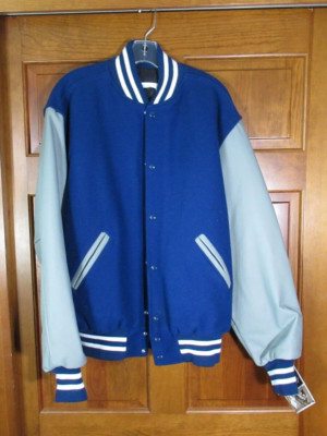 High School Varsity Bomber Letterman Jacket, Large, Blue (D HC)