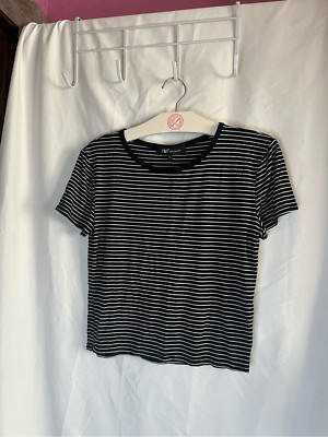 YMI Collections Black And White Striped Crop T-Shirt Woman s Size Large