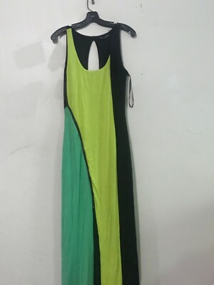 Bebe Addiction Size L Maxi Open Back Thigh Slit Dress Green Black Women  Stylish | eBay