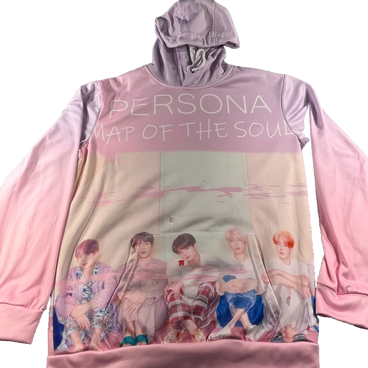 BTS Sweatshirt Hoodie Mens Large Pink All Over Print K-Pop Korean
