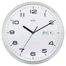 Acctim Supervisor Wall Clock Quartz Chromed Case Date Day Easy Read Numbers 32cm
