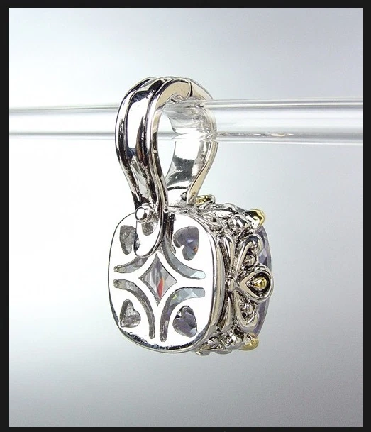 НОВЫЙ дизайнерский стиль серебро золото балийский филигранный лаванды квадратный кристалл подвеска - Изображение 3 из 4