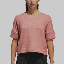 ADIDAS New "Sport 2 Street" Pink Crop Short Sleeve Sweatshirt NWT Sz S