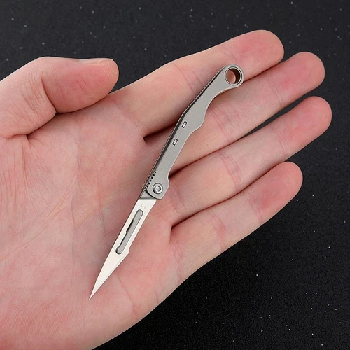 Mini Titanium Pocket Utility Folding Knife Scalpel Blades Opener Keychain EDC - Picture 5 of 12