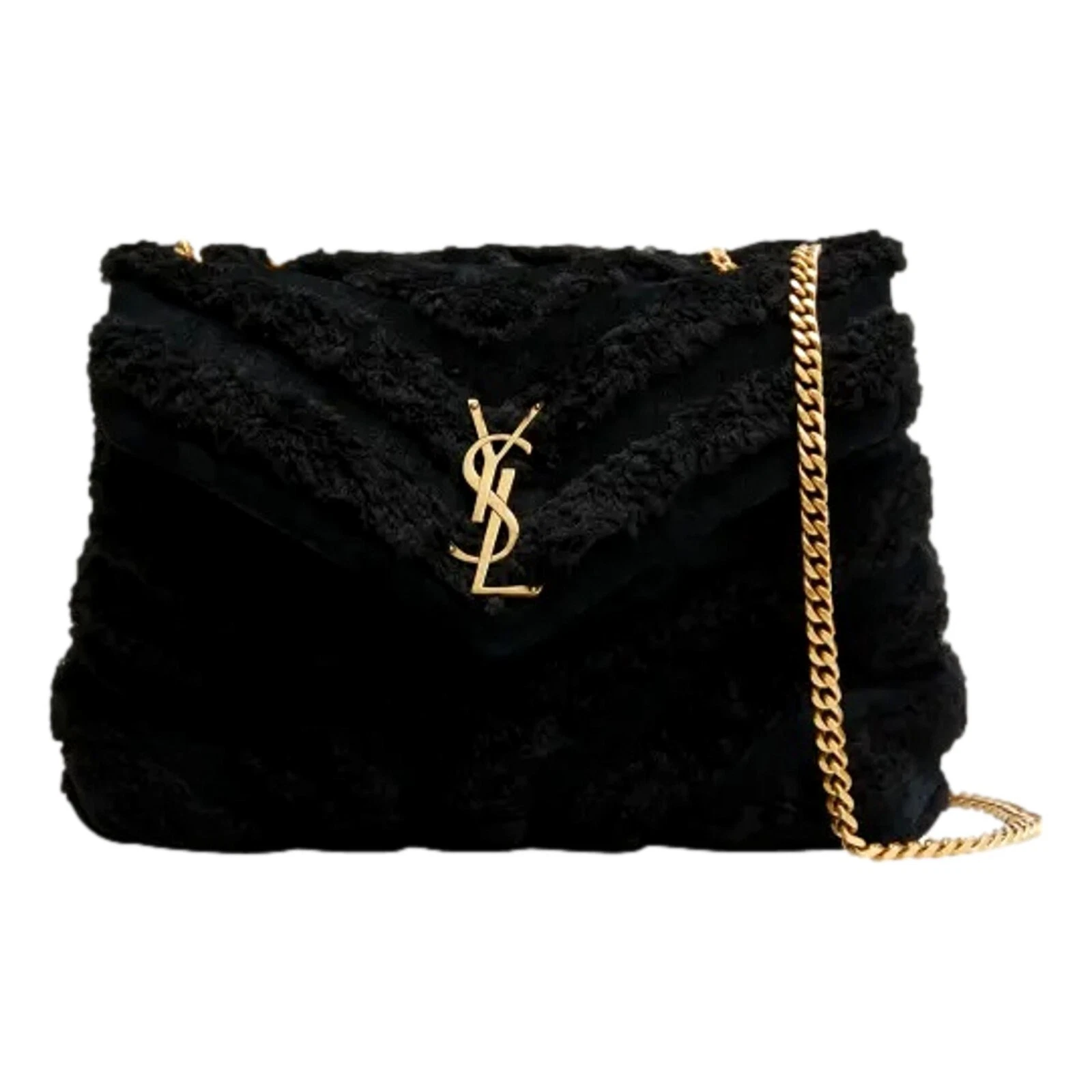 SAINT LAURENT (YSL) Borsa a tracolla media Saint Laurent Loulou in shearling nero