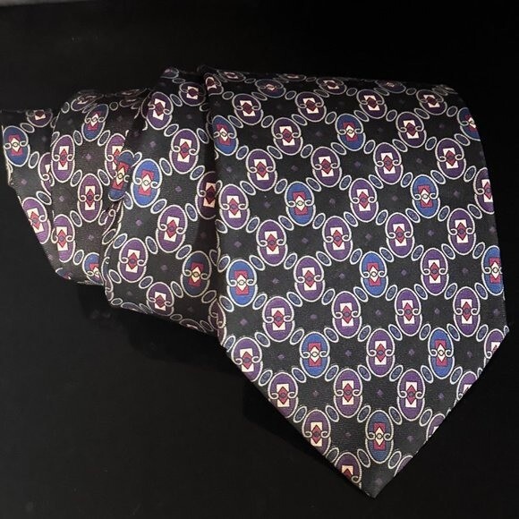 Dior Mid Century Modern Ties Neckwear Tie 100% All Silk Black Baroque Purple thumbnail 3