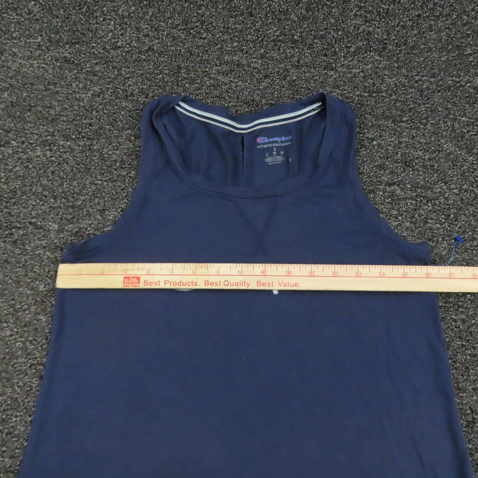 Camiseta sin mangas Champion para mujer pequeña azul con logotipo central sin mangas transpirable para dama Foto 3 de 4