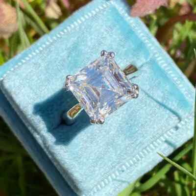 10,00 mm Asscher-Schliff Moissanit Solitär Verlobungsring 14 Karat Weißgold vergoldet