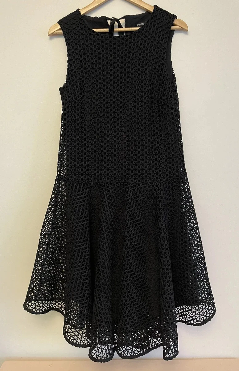 PIPER Myer ladies Black broderie sleeveless fit flare dress