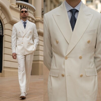 Double Breasted Business Men Suits Slim Fit Formal Prom Peak Lapel Tuxedos Prom