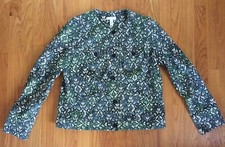 Charter Club Jacket Size Large Green Paisley Button Front Cotton/Spandex B1 