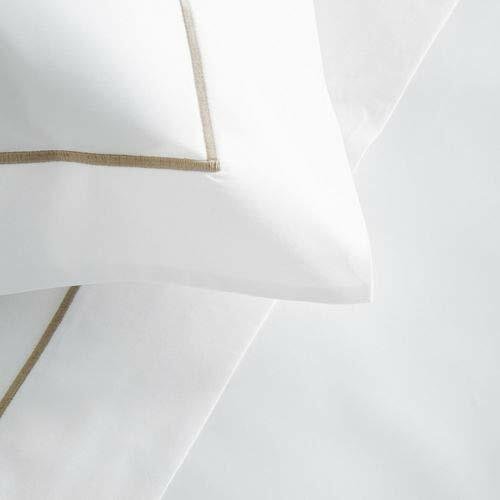 250 $ NEU Frette 1 Bourdon 2-TEILIGES SET Kissenbezüge weiß Sepia beige Naht KÖNIG PAAR - Bild 2 von 13