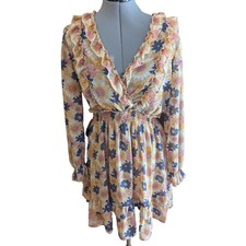 Forever 21+ Floral Ruffle Mini Dress Boho Long Sleeve Smocked Waist Tiered 0X