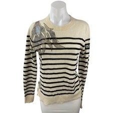 Zadig Voltaire 100 Cashmere Cream Striped Long Sleeve Knit Sweater Top Sz XS