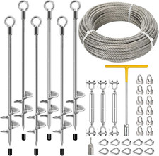 6 Pcs 30" Ground Anchors Heavy Duty with 50Ft 1/4" Stainless Steel Cable  3Pcs