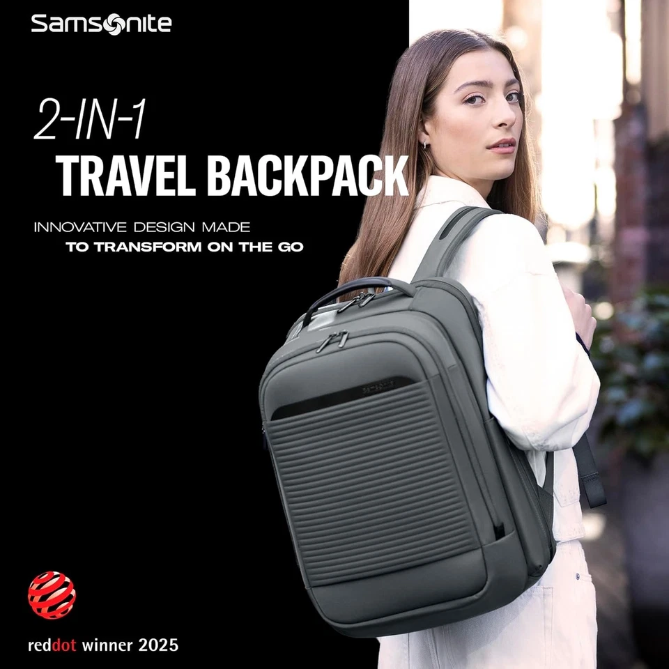 Samsonite Paralux 2-in-1 Travel Backpack Laptop Sleeve With AirTag Holder, Black - Image 2 of 4