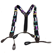 Pelican USA Suspenders Braces Men Y-Back Button Loop Leather Abstract Multicolor