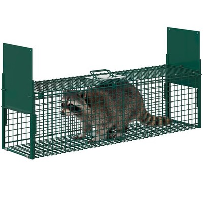 33in 2 Door Live Animal Trap Cage Foldable Galvanised Steel for Cats Rabbits Fox
