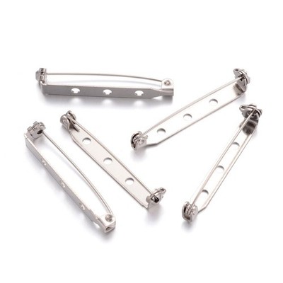 50-Piece Three Holes Iron Brooch Bar Pins Findings Safety Catch Back Pins Pla...