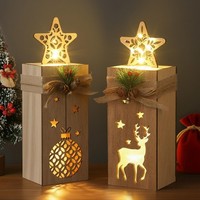 Holz Weihnachtsdeko Mit Led Licht 2Er Set Beleuchtete Holzdeko Weihnachten