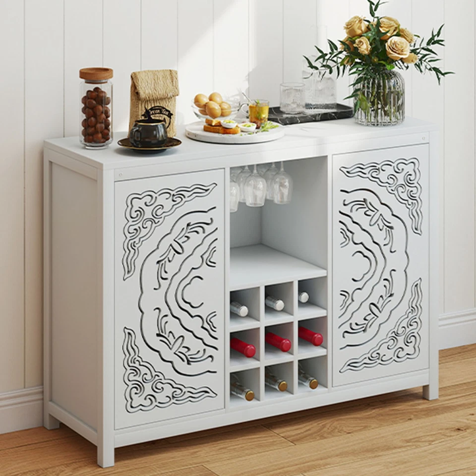Wine Bar Cabinet Liquor Cabinet Coffee Bar Cabinet with Wine and Glass Rack USA - Image 4 of 4
