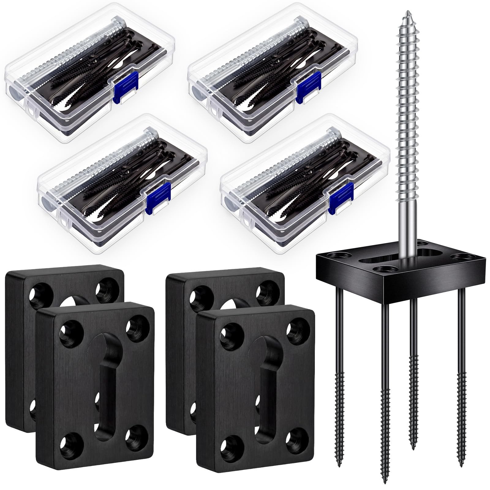 Shimeyao 4 Sets Newel Post Mounting Kit, Handrail 0.39 x 3.94 inches, Black