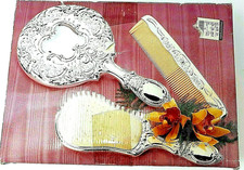 Vintage Victorian Vanity Set Brush Comb and Mirror Silver-plate by May Company