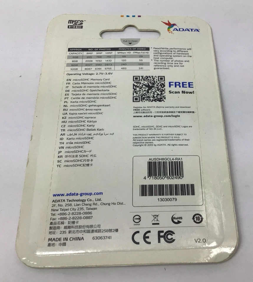 ADATA Micro 8GB SDHC Card with SD adapter AUSDH8GCL4-RA1 - Image 2 of 2