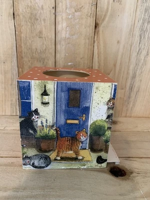 Cat cottage style tissue Box wooden handmade decoupaged - Image 1 of 4