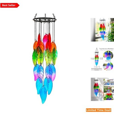 Charming 18'' Stained Glass Leaves Wind Chimes - Perfect Gift for Garden Lovers