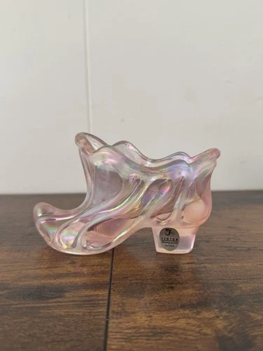Vintage Fenton Art Glass Pearl Pink Iridescent Shoe Slipper USA