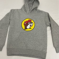 Buc-Ees Gray Hoodie With Logo Graphic Print Youth Size Y S Cotton/Polyester Blen