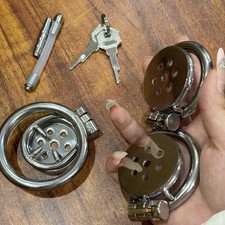 Bondage BDSM Male Stainless Steel Chastity Restraint Cage Lockable Device 2 Tube