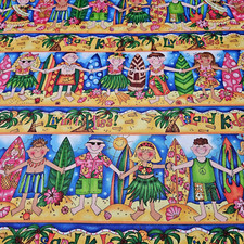 Island Friends BTY Kari Pearson Quilting Treasures Surfboard Kids Stripe