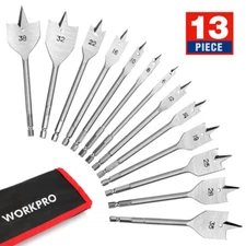 WORKPRO 13-Pieces Spade Drill Bit Set Nylon Storage Pouch Included Alloy Steel