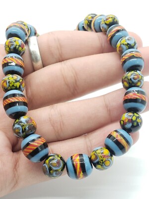 Unique Vintage Murano Venetian Italian Art Glass Bead Sterling Silver  Necklace - Main Image