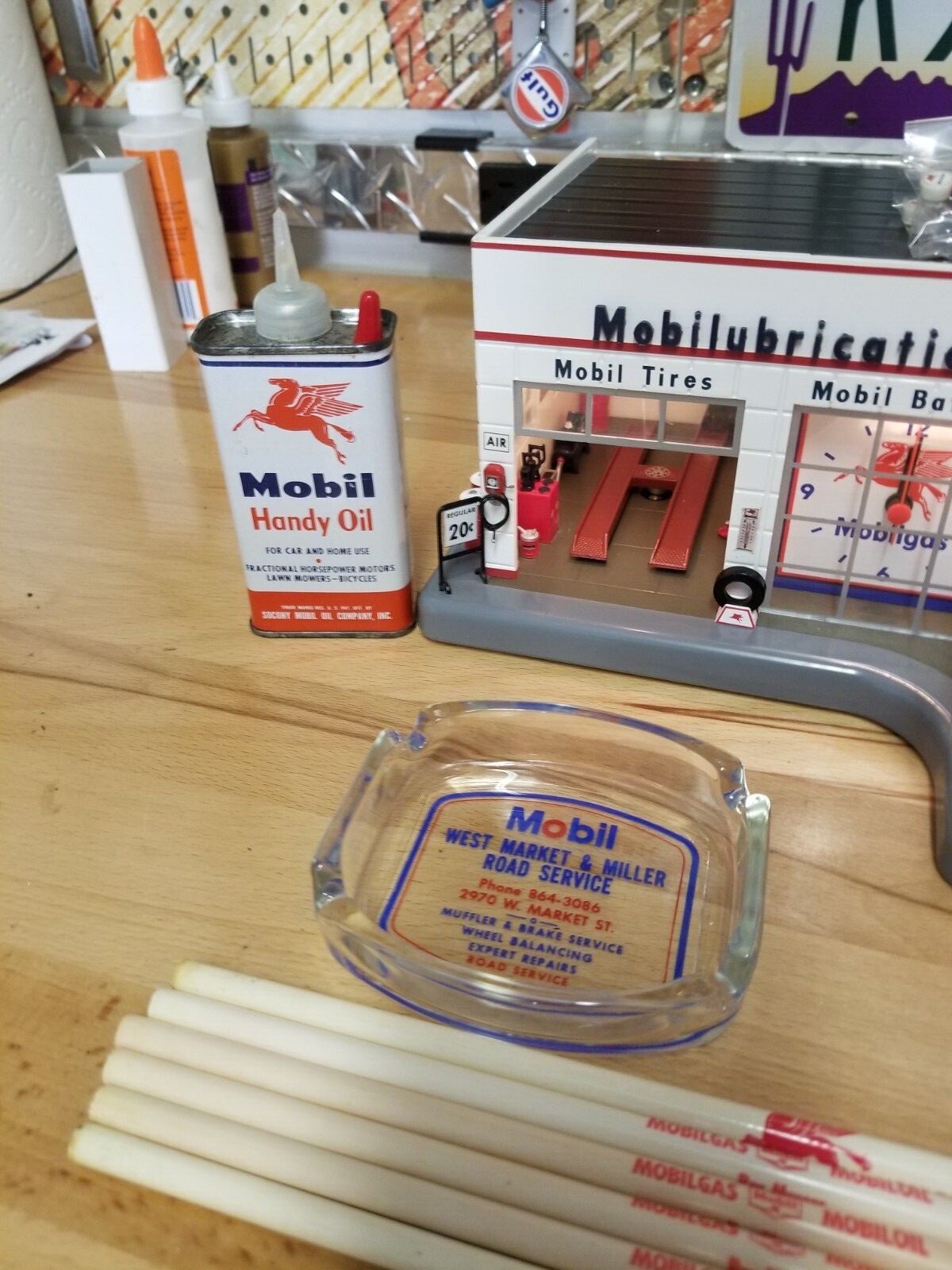 Vintage Danbury Mint Mobil Gas Station Bundled with Authentic Vintage