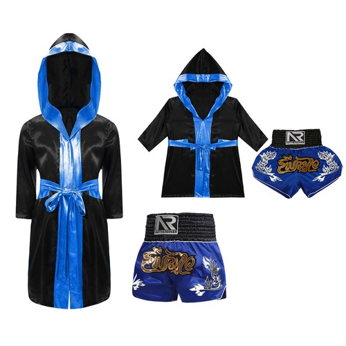 Kids Boys Robe+Shorts Side Split Costume Stage Performance Boxing Outfit Soft - Picture 61 of 87