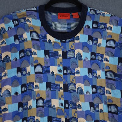 Vintage J Simon 3D Knit Sweater Mens Large Colorful Pullover Cosby Biggie 90s