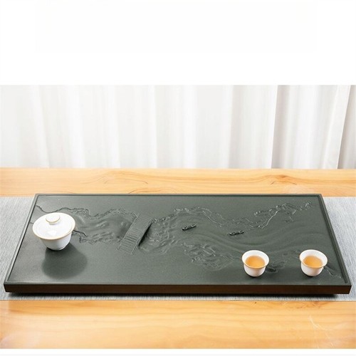 Wujinshi Tea Tray Green Stone Tea Table Sea of tea Embossed Drain Tea Tray - Picture 6 of 18