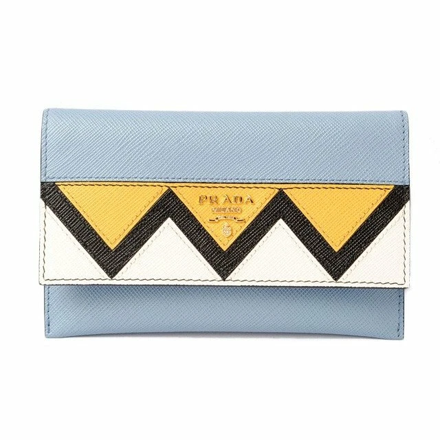 Prada Card Case Folded Wallet SAFFIANO GRECHE Embossed Leather