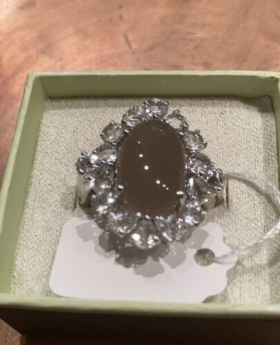 Ross Simons Grey Agate & White Topaz Sterling Ring NIB Size 5