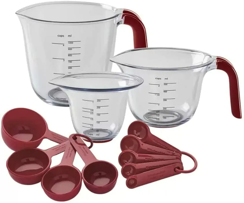 KitchenAid 12 Piece Measuring Set Cups Spoons Set Red and Clear NEW