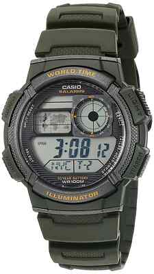 Casio AE1000W-3AV Digital Sport Watch WR100 World Time Alarm Chrono Illuminator