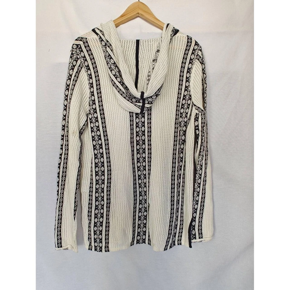 Top túnica con capucha Tory Burch Rai blanco azul rayas algodón lino Pointelle est S Foto 3 de 4