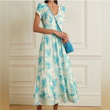 LoveShackFancy Dress Galil Lace-Trim Midi in Magic Turquoise Blue Floral